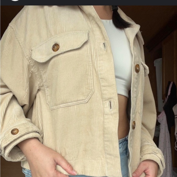 7 For All Mankind Tan Corduroy Cropped Jacket S Shacket - Picture 1 of 7